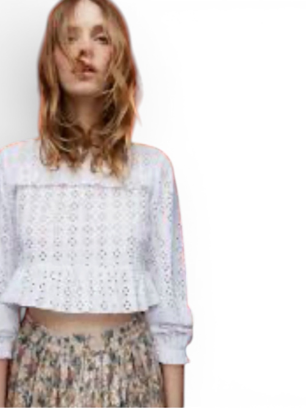 Zara White Eyelet Cropped Women's Top